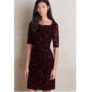Anthropologie Maeve Black Wine Floral Elorn Lace Dress Women's Size 8